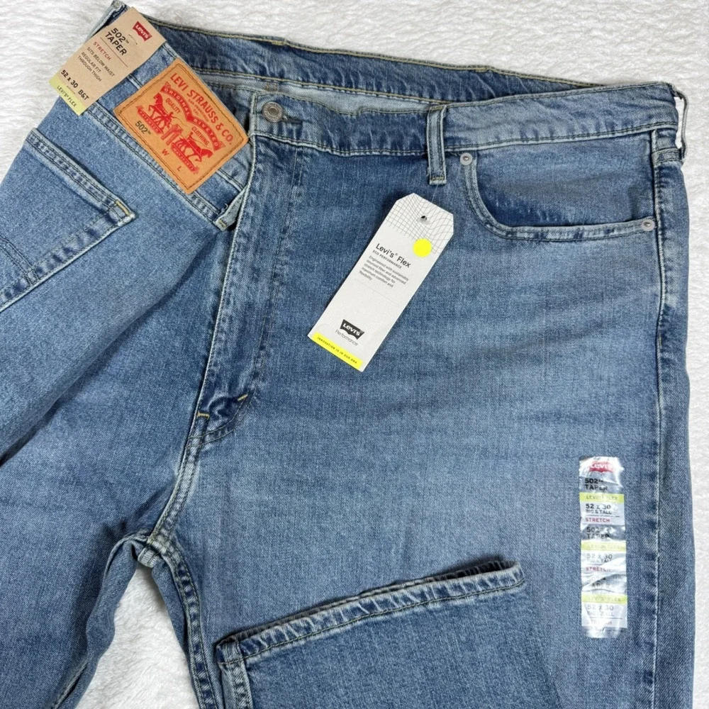 NEW Levi's 502 Taper Mens 52/30 Jeans Blue Spandex Stretch Flex Big and Tall